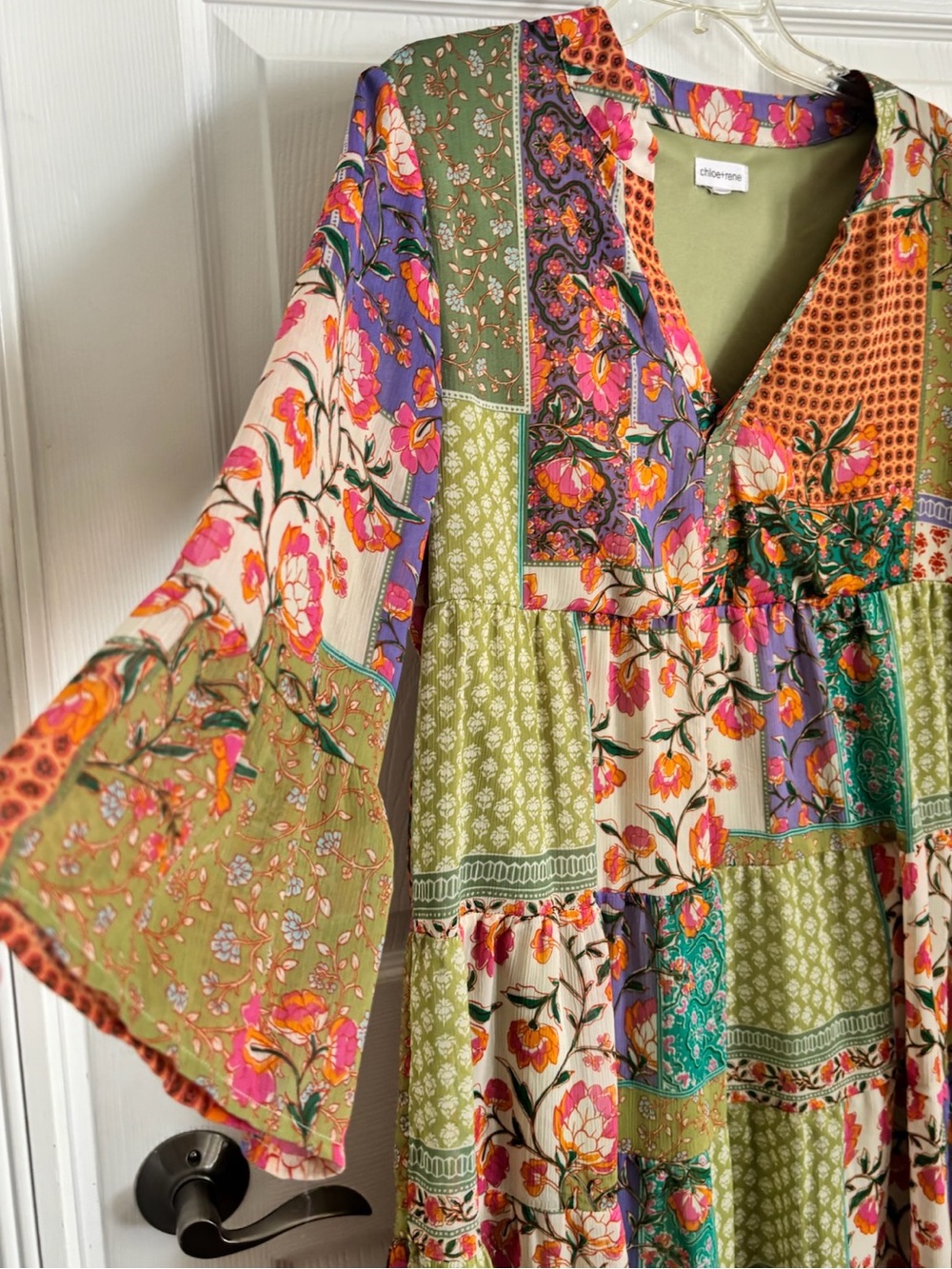 Chloe+Rene Patchwork Floral Tiered Long-Sleeve Dress - Picture 3 of 10